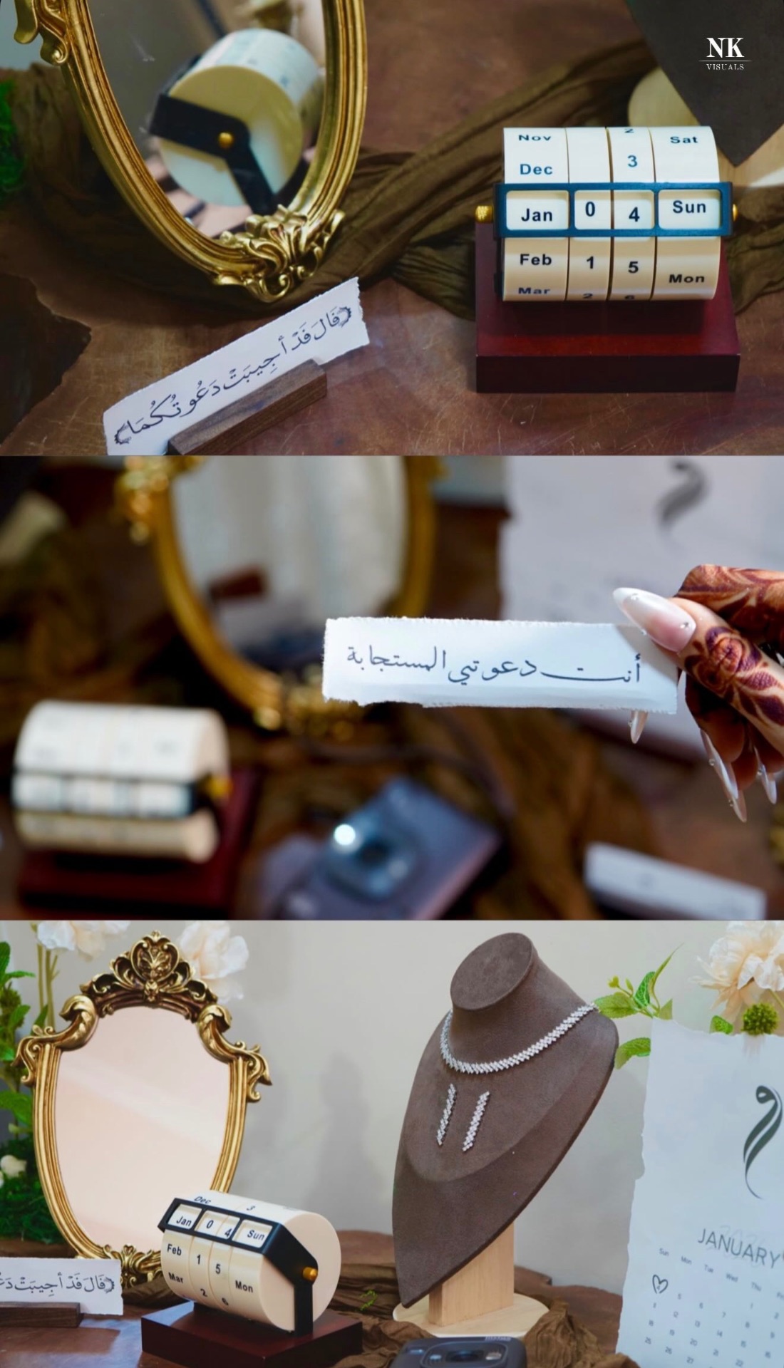 Arabic invitation card and jewellery details from a henna day
